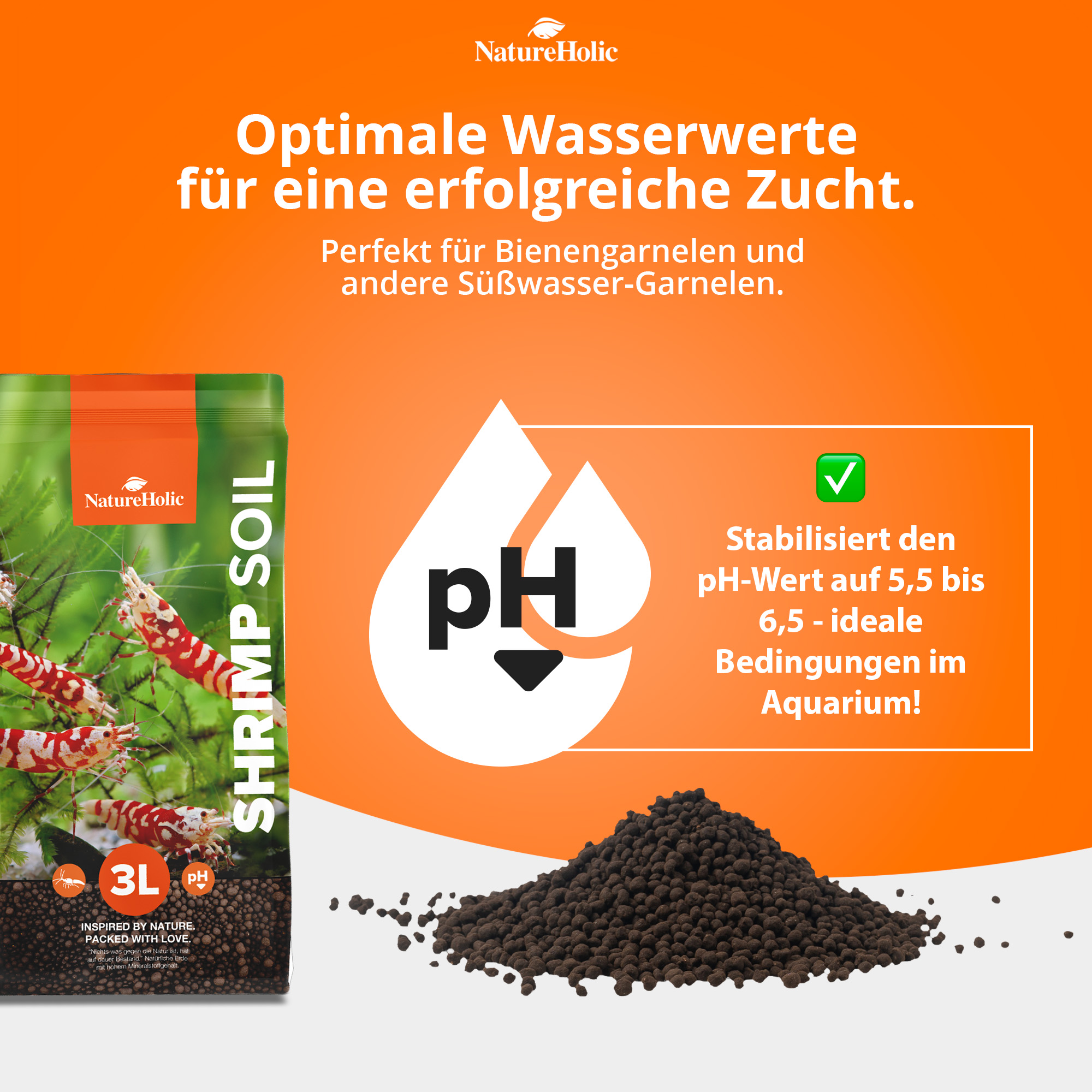 NatureHolic Shrimp Soil 3L, stabilisiert pH 5,5-6,5